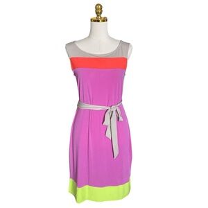 BANANA REPUBLIC Colorblock Belted Sleeveless Knee-Length Stretch Jersey Dress M